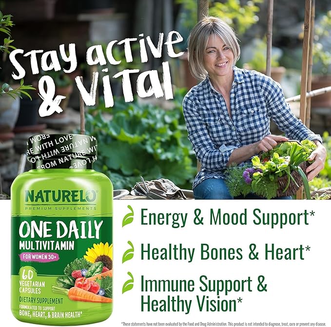 NATURELO One Daily Multivitamin for Women 50+ (Iron Free) - Menopause Support for Women Over 50 - Whole Food Supplement - Non-GMO - No Soy - 60 Capsules - 2 Month Supply-SeraviaPure