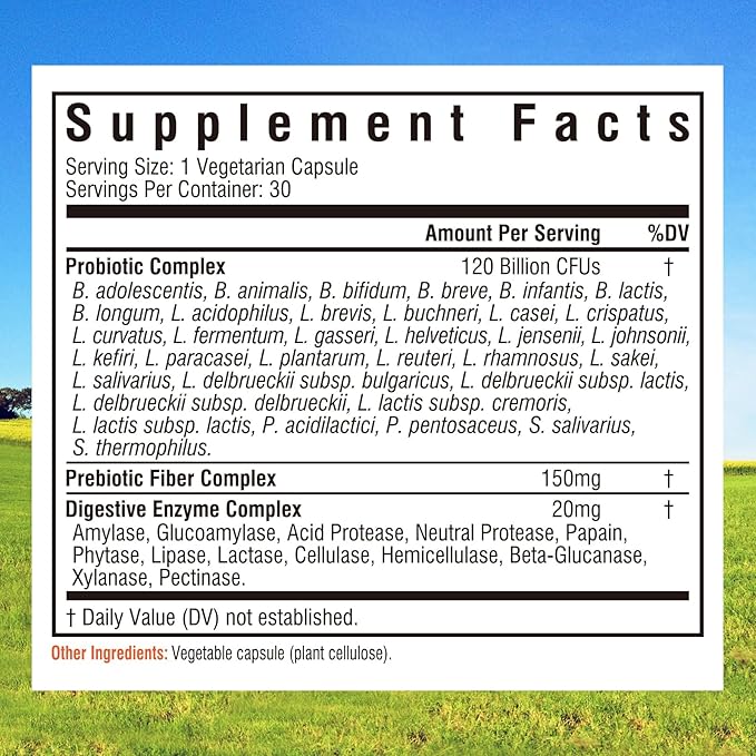 Innate Vitality Probiotics 120 Billion CFUs for Men & Women, 34 Strains with Prebiotics & Digestive Enzymes, Immune & Digestive Health, Delayed Release, Shelf Stable, 30 Vegan Capsules-SeraviaPure