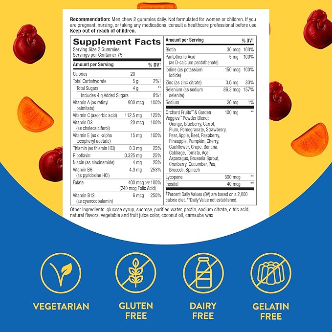 Nature's Way Alive! Men's Daily Gummy Multivitamin, Supports Energy Metabolism & Muscle Function*, B-Vitamins, Gluten-Free, Vegetarian, Fruit Flavored, 150 Gummies (Packaging May Vary)-SeraviaPure