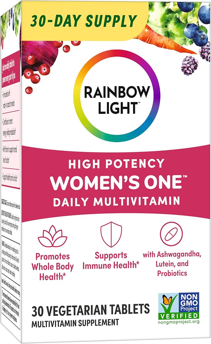 Rainbow Light Womens One High-Potency Daily Multivitamin, Womens Multivitamin Provides High-Potency Immune Support, With Vitamin C, Biotin and Ashwagandha, Vegetarian, 30 Count-SeraviaPure