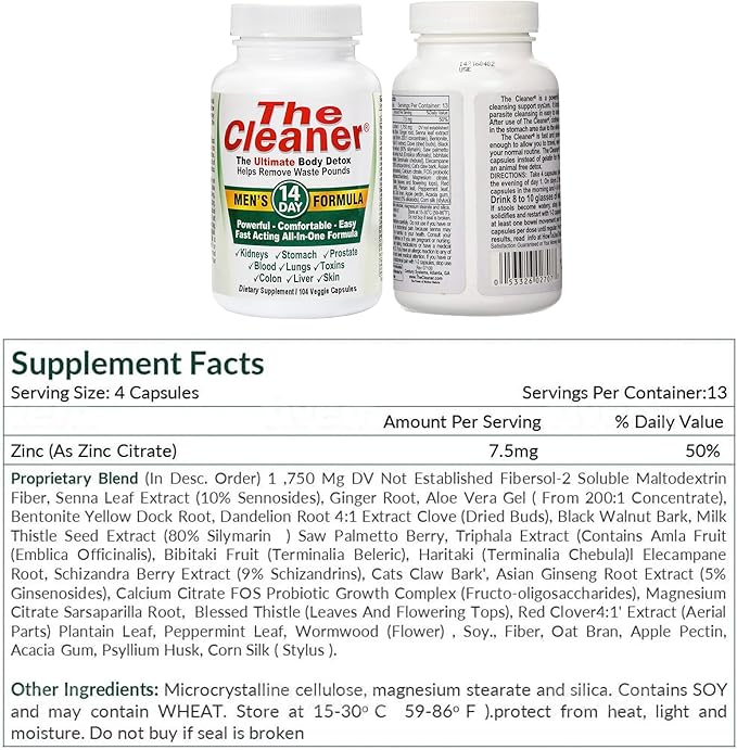 Century Systems The Cleaner Detox, Powerful 14-Day Complete Internal Cleansing Formula for Men, Support Digestive Health, 104 Vegetarian Capsules-SeraviaPure