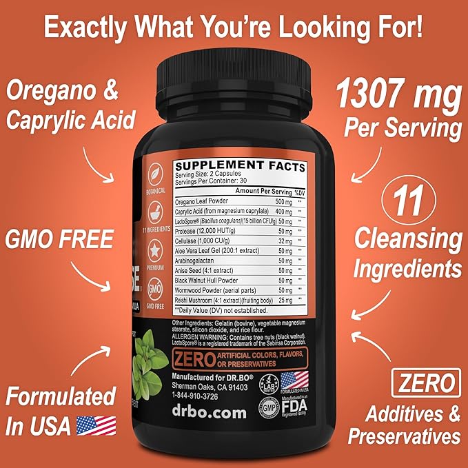Candi Cleanse Support Supplement Pills - Anti Overgrowth Supplements for Women & Men - Extra Strength Balance Control Probiotic Complex Cleanser - Natural Oral Herbal Oregano & Caprylic Acid Capsules-SeraviaPure