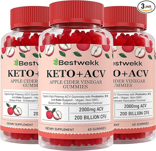 Apple Cider Vinegar Gummies, Max Strength 2000mg ACV Gummies with Probiotics, B12 and Keto, for Digestion, Metabolism, Gut & Immune Health, Gelatin-Free, Vegan & Non-GMO, 180 Gummies-SeraviaPure