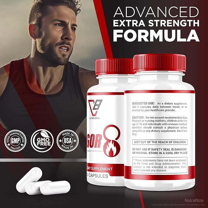 (2 Pack) Vigor 8 for Men, Vigor 8 Pills Male Enhancing Formula, Vigor Eight Supplement Capsules Test Boost, Vigor8 Stamina Booster Reviews Horny Goat Weed Tongkat Ali (120 Capsules)-SeraviaPure