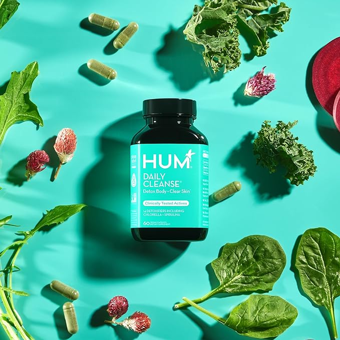 HUM Daily Cleanse Acne Supplement - Gut Cleanse Detox for Clear Skin with Organic Algae, Detoxifying Herbs, Zinc & Spirulina | Clear Skin Supplement (60 Capsules)-SeraviaPure