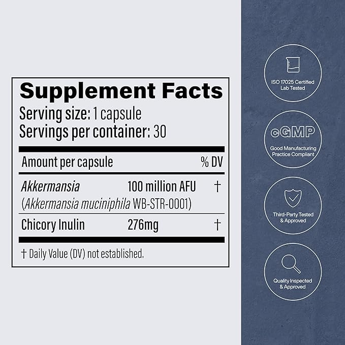 Pendulum Akkermansia Probiotic with Prebiotic Fiber - Increases GLP-1 Production, Delayed Release, Third-Party Tested, 100M AFU Live Strain for Gut Health for Men & Women (30 Capsules, 1-Pack)-SeraviaPure