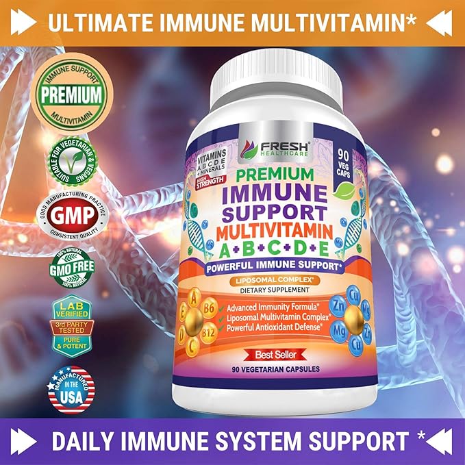 Immune Support Multivitamin for Men and Women with Vitamins A, B, C, D, E, B6, B12 - Zinc, Magnesium and Copper with Liposomal Complex for Enhanced Absorption - Daily Antioxidant Boost - 90 Vegan Caps-SeraviaPure