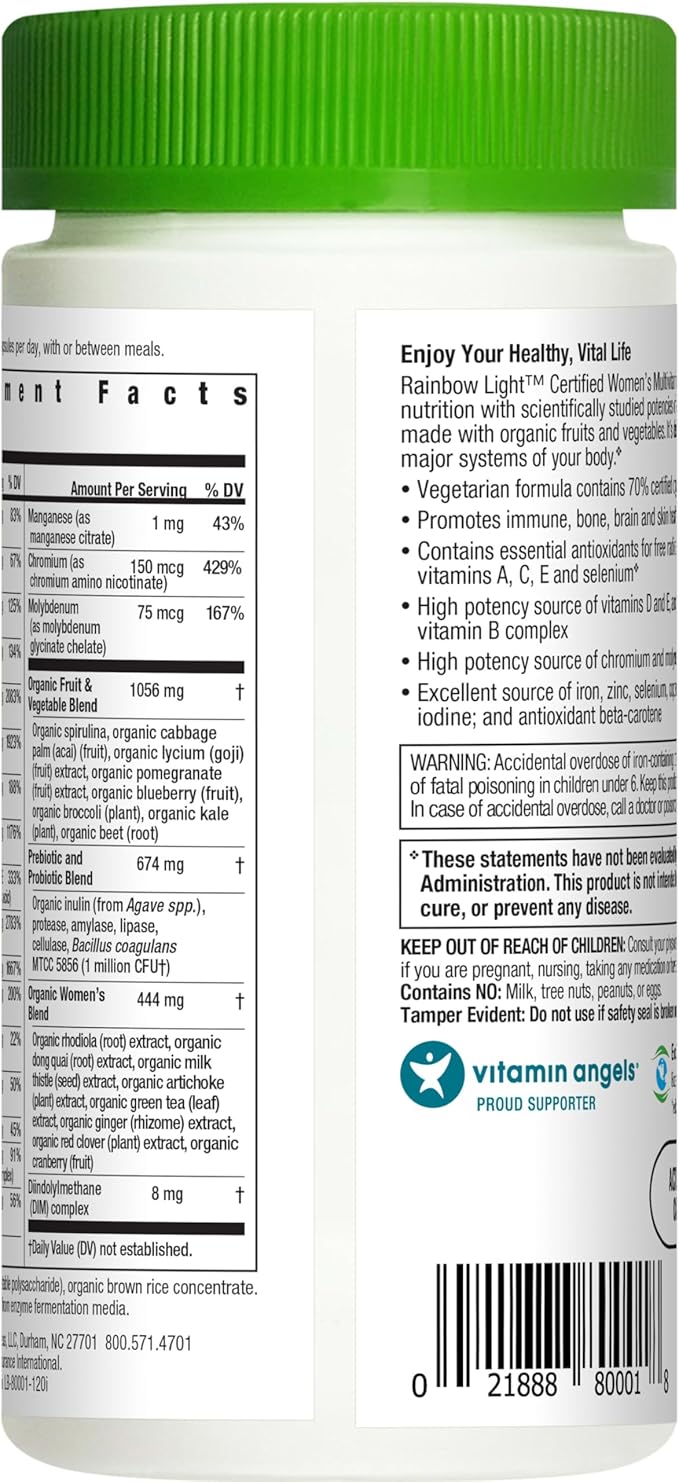 Rainbow Light Certified Womens Multivitamin, Multivitamin Supplement, 120 Caps (Pack May Vary)-SeraviaPure