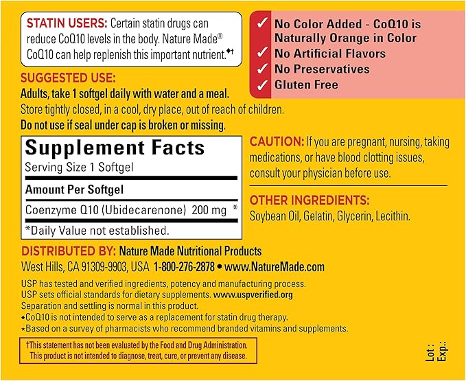 Nature Made CoQ10 200mg, Dietary Supplement for Heart Health Support, 80 Softgels, 80 Day Supply-SeraviaPure