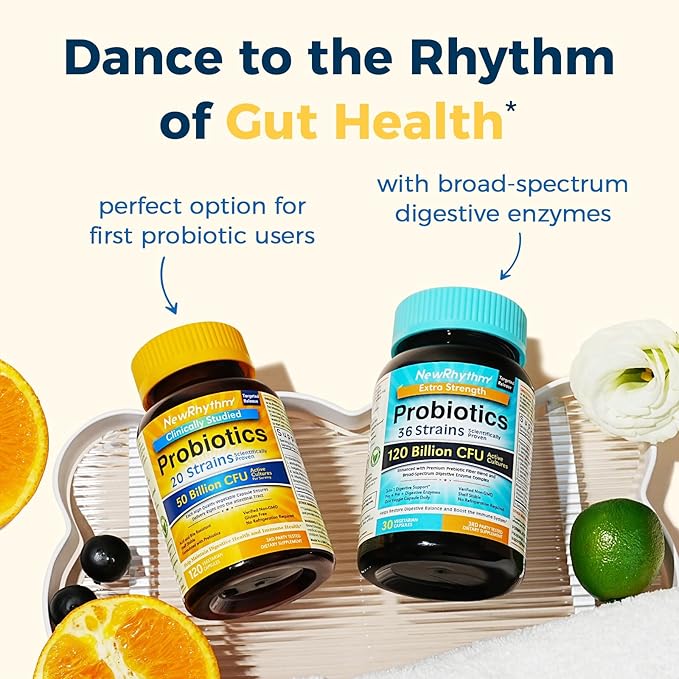 NewRhythm Probiotics 50 Billion CFU 20 Strains, 120 Veggie Capsules, Targeted Release Technology, Stomach Acid Resistant, No Need for Refrigeration, Pack of 1, Non-GMO, Gluten Free-SeraviaPure