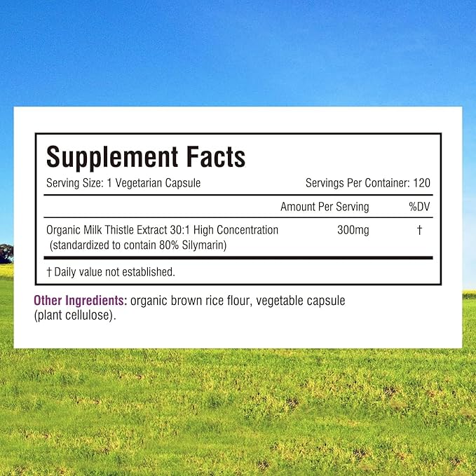 Innate Vitality 30:1 Organic Milk Thistle Supplement, 9000mg Equivalent (300mg Extract), 80% Silymarin Flavonoids, Liver Health, Detox & Cleansing, Made in USA, Non-GMO, 120 Veggie Capsules