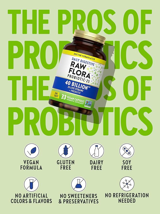 Raw Flora Probiotic with Prebiotics | 40 Billion CFU | Daily Digestive Vegan Capsules | Gluten Free Supplement for Men and Women | by Nature's Truth-SeraviaPure
