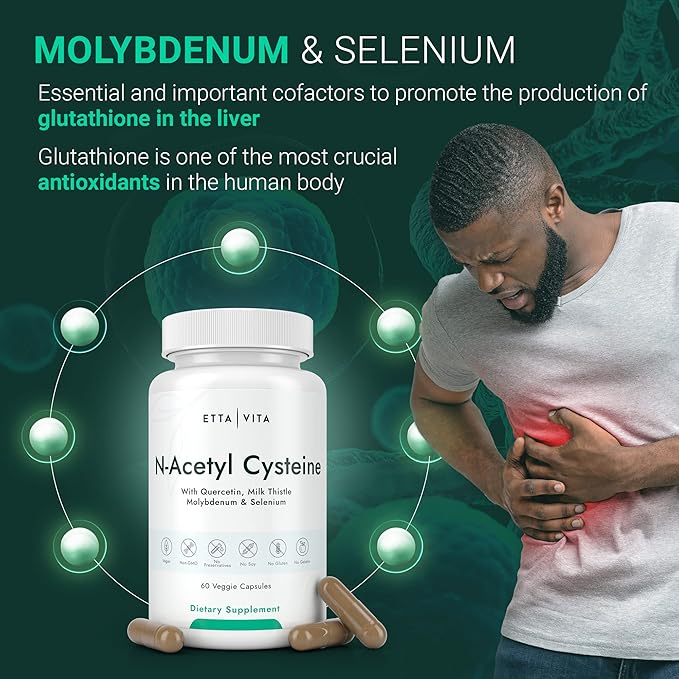 Vegan Liver Detox & Cleanse - NAC Supplement N-Acetyl Cysteine 600mg with Quercetin, Milk Thistle, Molybdenum & Selenium, N-Acetyl-Cysteine Capsules for Immune Support, Respiratory & Brain Health-SeraviaPure