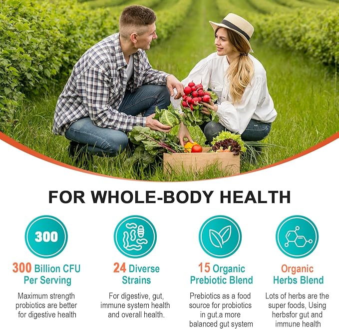 Probiotics for Women & Men - 300 Billion CFU, 24 Strains Probiotic + 15 Organic Herbs Prebiotics Blend, Daily Prebiotics and Probiotics for Digestive Health, Gut, Immune, Bloating - 2 Months Supply-SeraviaPure