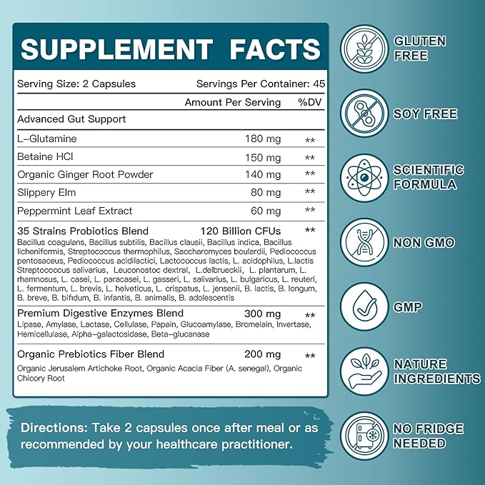 Probiotics for Women-Men Digestive Health with 120 Billion Probiotics, Prebiotics and Probiotics for Women-Men, Digestive Enzymes, Nutrient Absorption, Immune Support, 90 Veggie Caps (45 Days Supply)-SeraviaPure