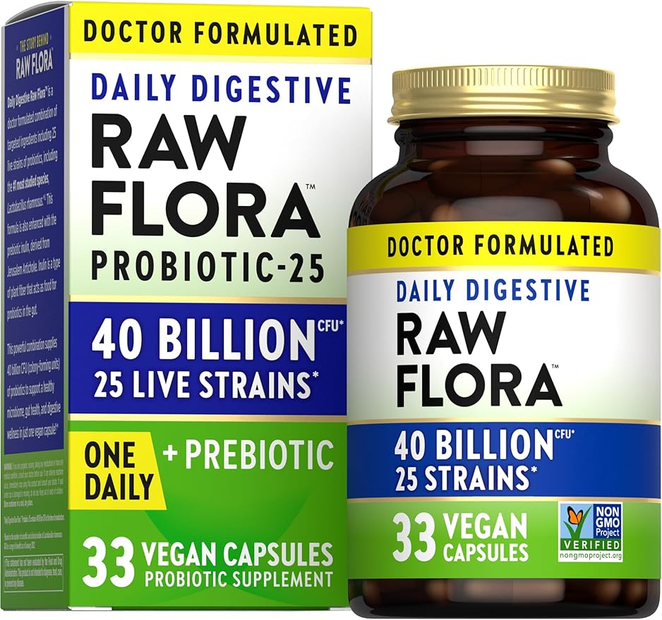 Raw Flora Probiotic with Prebiotics | 40 Billion CFU | Daily Digestive Vegan Capsules | Gluten Free Supplement for Men and Women | by Nature's Truth-SeraviaPure