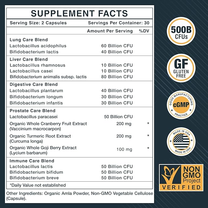 Probiotics for Men, 500 Billion CFUs & 12 Strains, Probiotics for Digestive Health, Men's Probiotic with Turmeric, Cranberry, Goji, for Overall Digestive, Immune Health, Gut & Bloating, 30-Days Supply-SeraviaPure