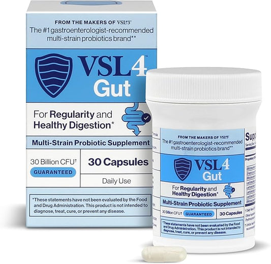 VSL4® Gut Daily Probiotics for Gut Health - 30B CFUs, Multi-Strain Digestive Support for Women & Men, Promotes Gut Balance & Regularity, Potent, Shelf-Stable Probiotic Supplement, 30 Capsules-SeraviaPure