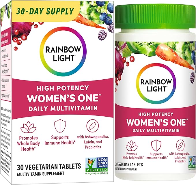 Rainbow Light Womens One High-Potency Daily Multivitamin, Womens Multivitamin Provides High-Potency Immune Support, With Vitamin C, Biotin and Ashwagandha, Vegetarian, 30 Count-SeraviaPure