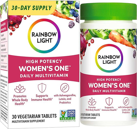 Rainbow Light Womens One High-Potency Daily Multivitamin, Womens Multivitamin Provides High-Potency Immune Support, With Vitamin C, Biotin and Ashwagandha, Vegetarian, 30 Count-SeraviaPure
