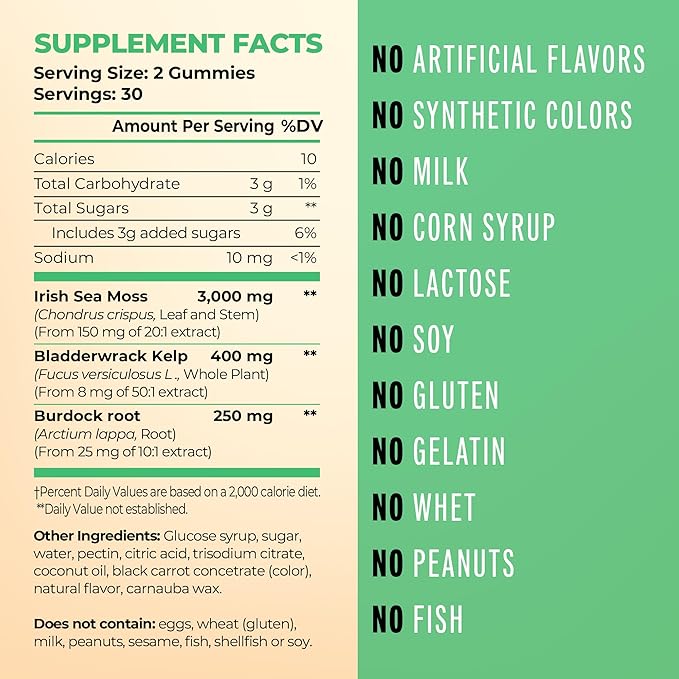 Natural Sea Moss Gummies – Contains Irish Sea Moss + Burdock Root + Bladderwrack – 60 Gummies for Stronger Immune, Healthier Skin & Hair, Detox – Great for Kids & Adults, Made in USA (5)-SeraviaPure