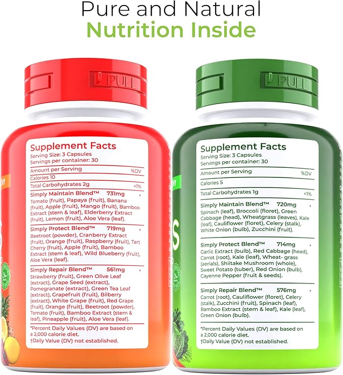 Fruit and Veggies Supplement Vitamins for Men and Women - Super Fruits and Veggies Capsules to Support Balanced Nutrition and Energy Levels - Whole Natural Super Foods 90 Count (Pack of 2)-SeraviaPure