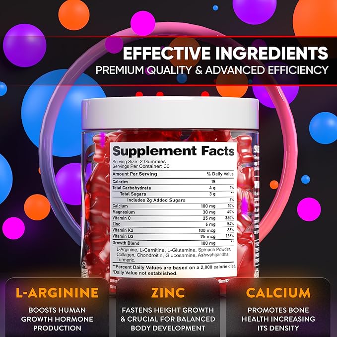 Height Growth Increase Gummies Vitamins, Grow Tall Supplement, Calcium, Magnesium, Zinc, Ashwagandha, Glucosamine Multivitamin for Teens, Kids, Adults-SeraviaPure