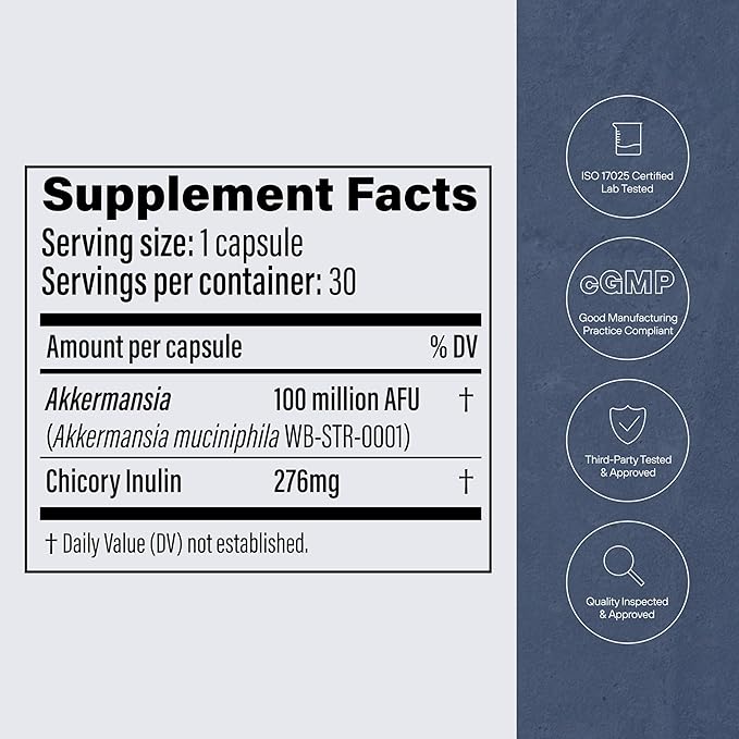 Pendulum Akkermansia Probiotic with Prebiotic Fiber - Increases GLP-1 Production, Delayed Release, Third-Party Tested, 100M AFU Live Strain for Gut Health for Men & Women (30 Capsules, 1-Pack)-SeraviaPure