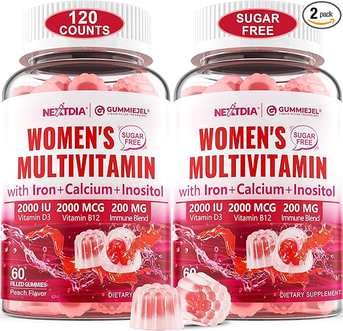 (2 Pack) Sugar Free Methylated Multivitamin for Women Gummies with Calcium, D3 K2, Inositol, Folate, Biotin, Iron, Vitamin A, C, E, B Complex - Multi Vitamins & Minerals - Energy, Immune, Bone - Vegan-SeraviaPure