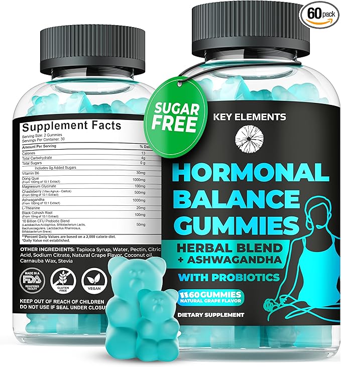 PMS Gummies Hormonal Balance Supplements For Women - Probiotic PMS Vitamins Menstrual Cramp Relief, Hot Flashes Menopause Support - PMS Relief with Dong Quai, Chasteberry, Black Cohosh & Ashwagandha-SeraviaPure
