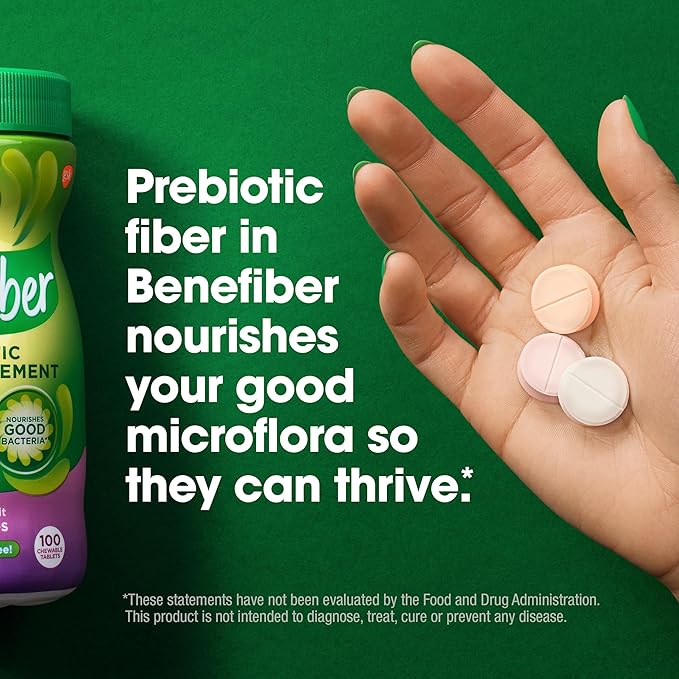 Benefiber Chewable Prebiotic Fiber Supplement Tablets for Digestive Health, Assorted Fruit Flavors - 100 Count-SeraviaPure
