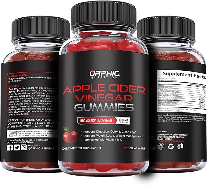 Apple Cider Vinegar Gummies - 1000mg - Formulated to Support Normal Energy Levels & Gut Health - Supports Digestion, Detox & Cleansing - ACV Gummies W/VIT B12, Beetroot (60 Gummies)-SeraviaPure