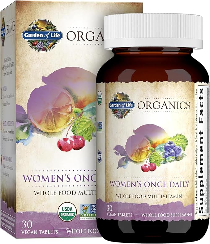 Garden of Life Organics Multivitamin for Women - Women's Once Daily Multi - Whole Food Multi with Iron, Biotin, Vegan Organic Womens Multivitamin for Health, Energy Hair Skin and Nails, 30 Tablets-SeraviaPure