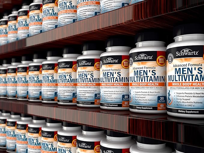 Men's Multivitamin with Vitamin C A B D3 E Zinc for Immune Support - Once Daily Supplement for Energy & Heart - Antioxidants & Digestive Enzymes for Absorption - Mental Clarity & Focus Support -60 Ct-SeraviaPure