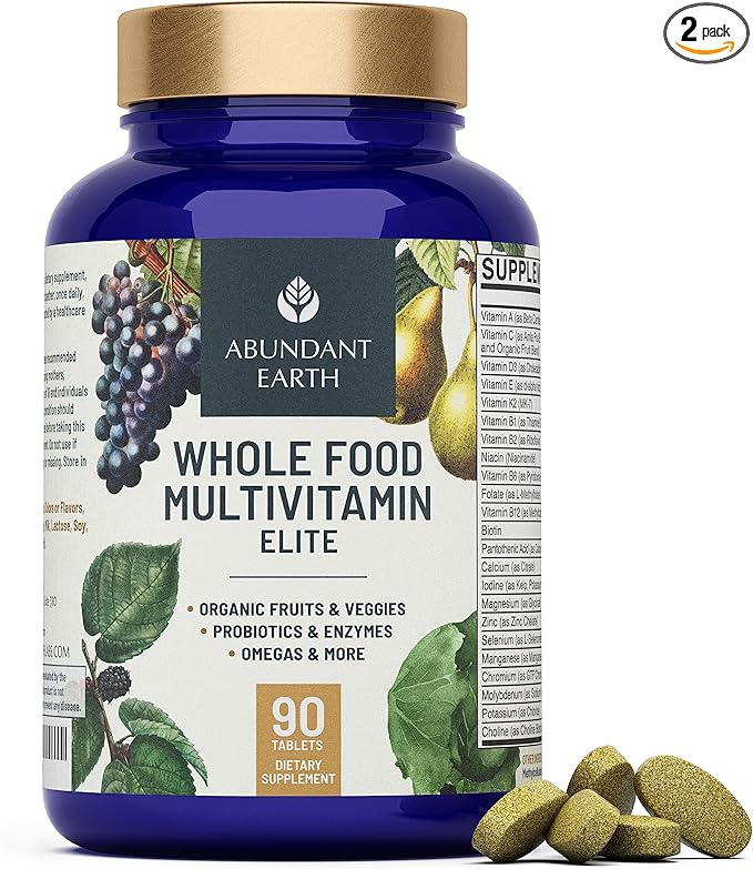 Whole Food Multivitamin for Women Daily Multi Vitamins Supplements for Men Mens Multivitamins + B Complex, Probiotic Multi Enzyme, Omegas for Organic Energy Mood Digestion 90ct-2pk-SeraviaPure
