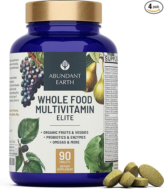 Whole Food Multivitamin for Women Daily Multi Vitamins Supplements for Men Mens Multivitamins + B Complex, Probiotic Multi Enzyme, Omegas for Organic Energy Mood Digestion 90ct-4pk-SeraviaPure