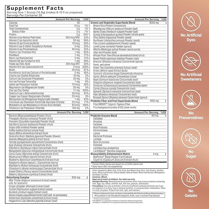 Force Factor Smarter Greens Superfoods + Digestion Powder, 3-Pack, Greens Powder with 2 Billion Probiotics, Digestive Enzymes, and Antioxidants to Detox, Cleanse, and Support Immunity, 90 Servings-SeraviaPure