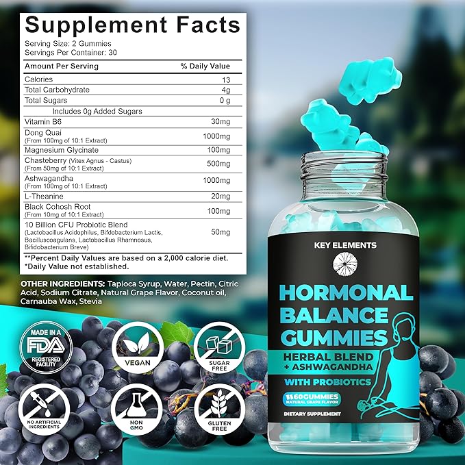 PMS Gummies Hormonal Balance Supplements For Women - Probiotic PMS Vitamins Menstrual Cramp Relief, Hot Flashes Menopause Support - PMS Relief with Dong Quai, Chasteberry, Black Cohosh & Ashwagandha-SeraviaPure