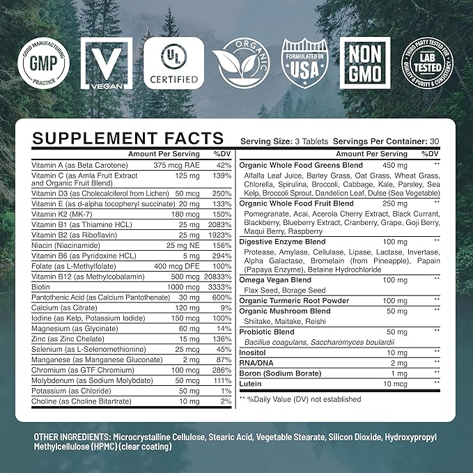Whole Food Multivitamin for Women Daily Multi Vitamins Supplements for Men Mens Multivitamins + B Complex, Probiotic Multi Enzyme, Omegas for Organic Energy Mood Digestion 90ct-4pk-SeraviaPure