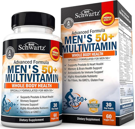 Once Daily Multivitamin for Men 50 and Over - Supplement for Heart Health Support - with Zinc, A, B, C, D3, E Vitamins - for Memory & Brain Health Support - Designed for Whole Body Health - 60 Count-SeraviaPure
