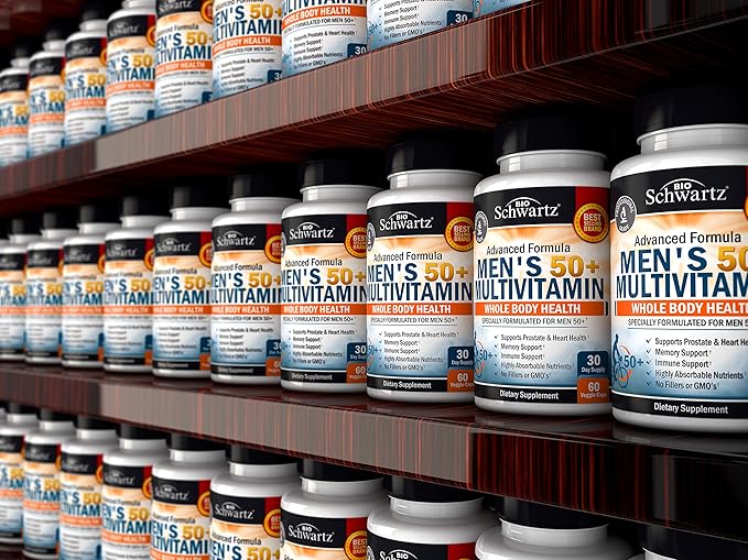 Once Daily Multivitamin for Men 50 and Over - Supplement for Heart Health Support - with Zinc, A, B, C, D3, E Vitamins - for Memory & Brain Health Support - Designed for Whole Body Health - 60 Count-SeraviaPure