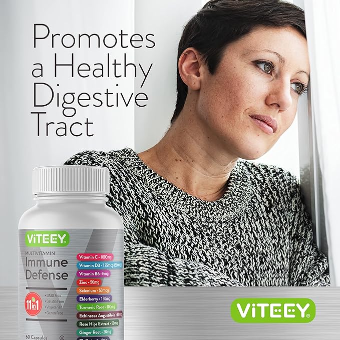 11 in 1 Multivitamin Immune Defense Supplement - Immune Booster Capsules with Vitamin D3, Vitamin B6, Echinacea, Turmeric, Rose-HIPS, Selenium, BioPerine, Ginger, Elderberry Vitamin C and Zinc-SeraviaPure