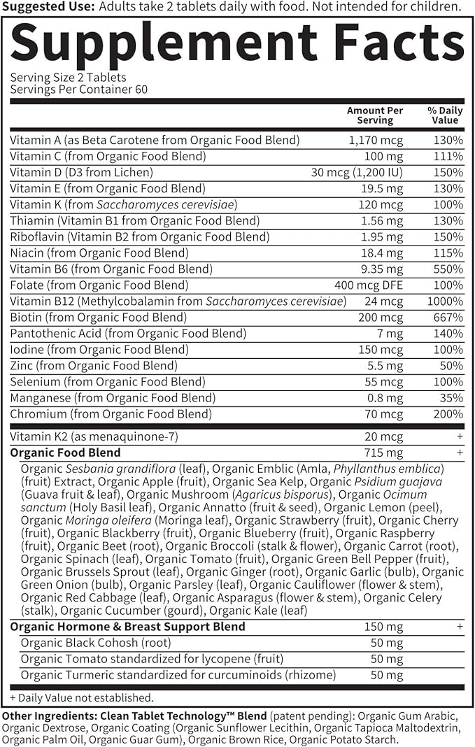 Garden of Life Organics Vitamins for Women 40 Plus - 120 Tablets, Womens Multi 40 Plus, Vegan Vitamins for Women Over 40, Hormone & Breast Health Support Blend, Whole Food Womens Multivitamin-SeraviaPure