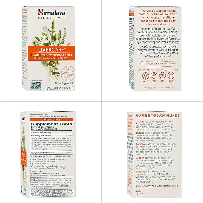 Himalaya LiverCare, Liver Cleanse and Detox, Herbal Supplement for Liver Support, Enhances The Detoxification Process, Liver Cleanse Formula, 375 mg, 42 Capsules, 3 Week Supply