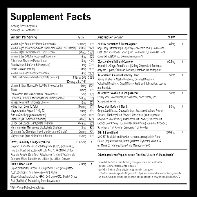 Whole Food Multivitamin for Women (120 Vegetarian Capsules) for Holistic Health, Natural Women’s Multivitamin for Immune Support, Heart Health, Energy, Cleansing, and More-SeraviaPure