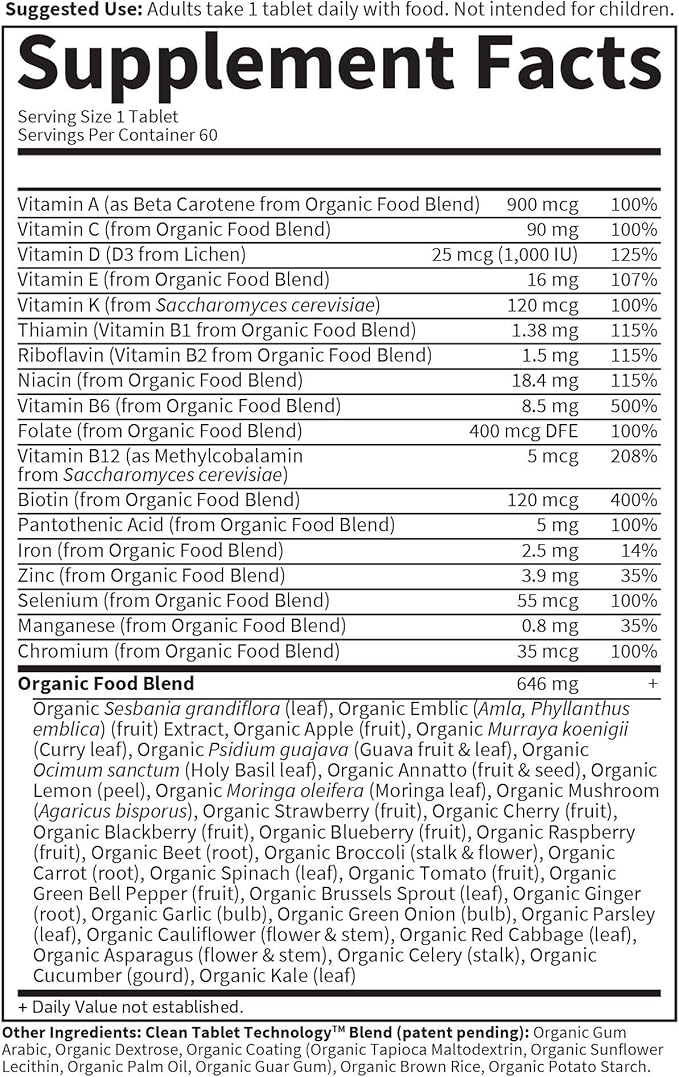 Garden of Life Organics Multivitamin for Women - Women's Once Daily Multi - Whole Food Multi with Iron, Biotin, Vegan Organic Womens Multivitamin for Health, Energy Hair Skin and Nails, 60 Tablets-SeraviaPure