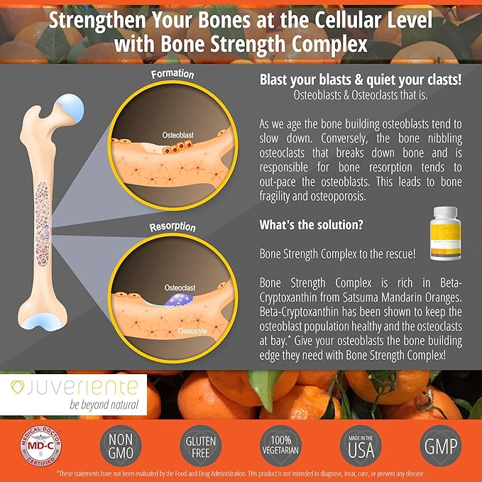 Juveriente Bone Strength Complex/A Dietary Therapy of a Japanese Traditional Fruit, Packed with Vitamin C, D3, K2, Calcium, Phosphorus, Food Grade Strontium and Boron / 90 Capsules for 30 Days-SeraviaPure