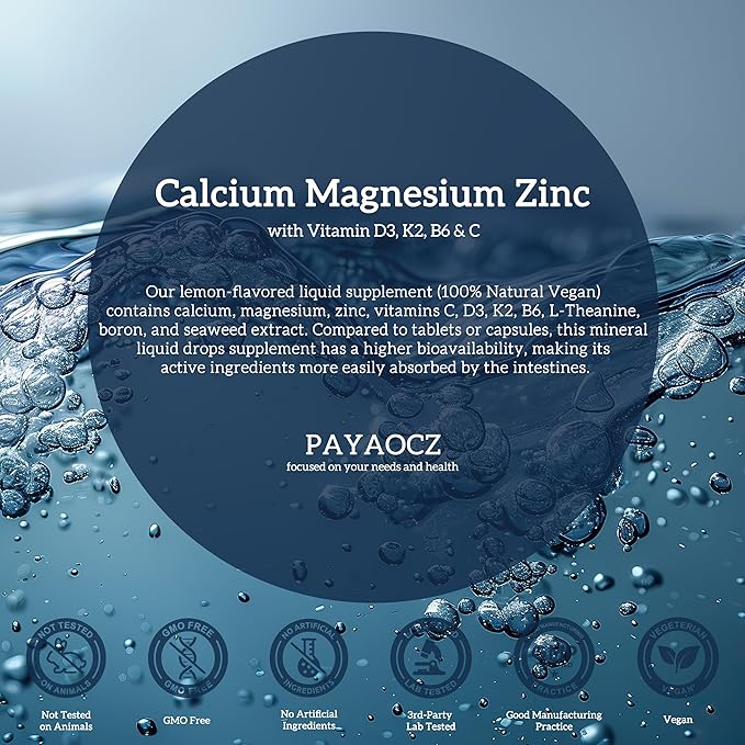 (2 Pack) 10 in 1 Magnesium Calcium Zinc Supplement with Vitamin C D3 K2, Glycinate Mag Vegan Liquid Drops Plus L-Theanine Boron Sea Moss Extract, Immune Support, Bone, Sleep & Leg Cramps, 1 Fl Oz-SeraviaPure