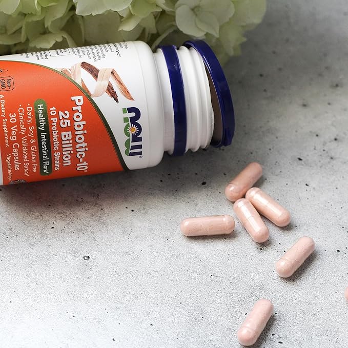 NOW Foods Supplements, Probiotic-10™, 25 Billion, with 10 Probiotic Strains, Dairy, Soy and Gluten Free, Strain Verified, 30 Veg Capsules-SeraviaPure