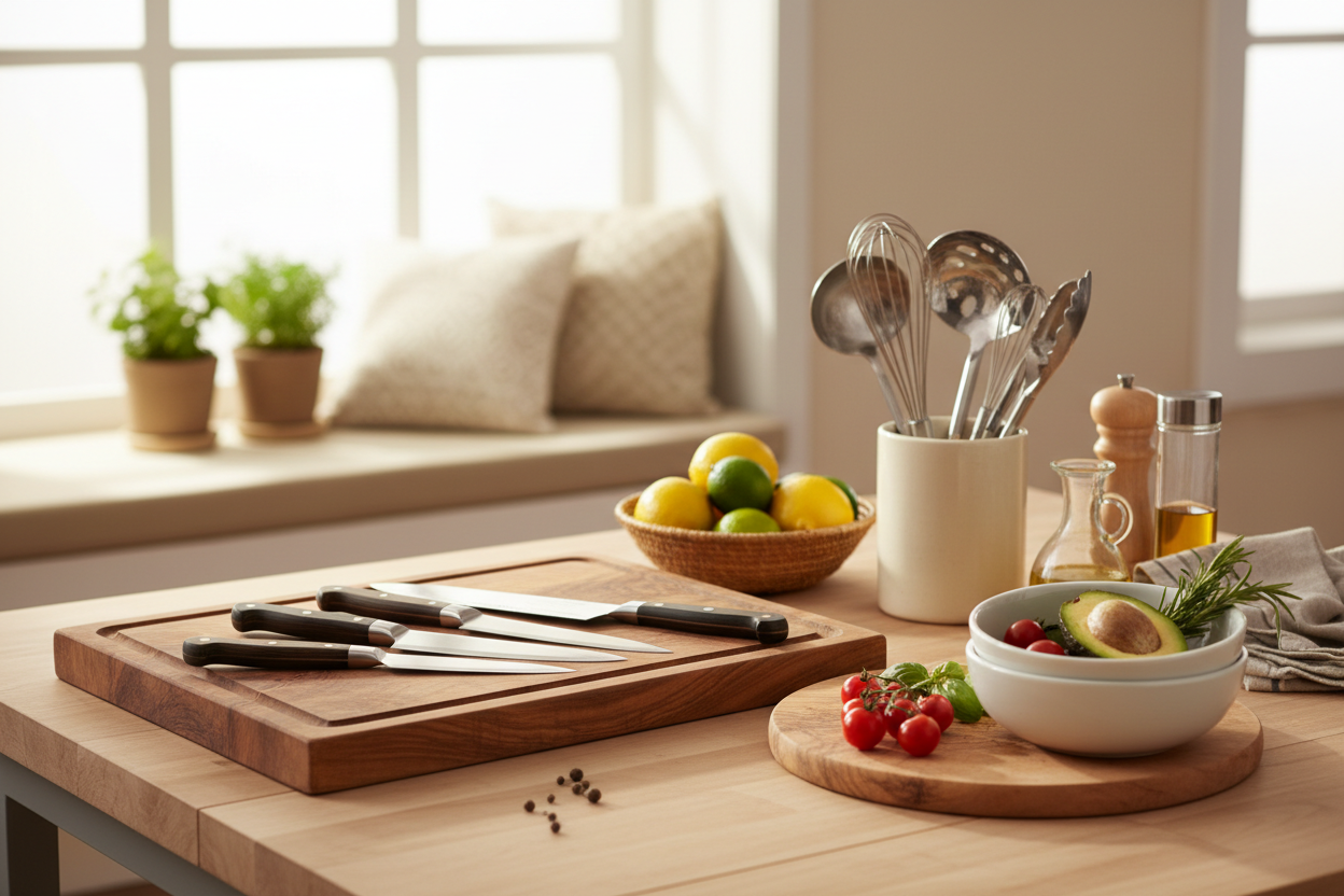 At Kitch&Co, we believe that every great meal begins with the right tools. Founded with a passion for cooking, organization, and home comfort, Kitch&Co was created to provide every home chef—from beginners to seasoned pros—with the kitchen essentials they need to thrive. Our mission is simple: to make kitchens smarter, more efficient, and a joy to work in. (make it real photo)